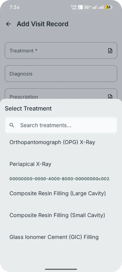 Select treatment screen